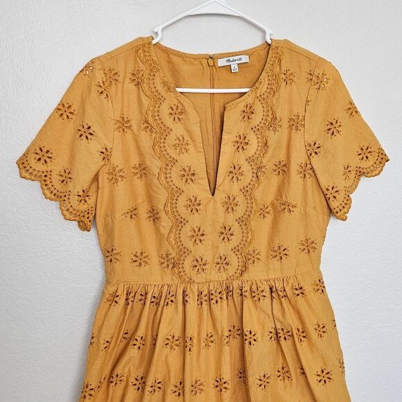 Madewell | Scalloped Eyelet Midi Dress Marigold Mustard Yellow, Womens 8 - Picture 5 of 9